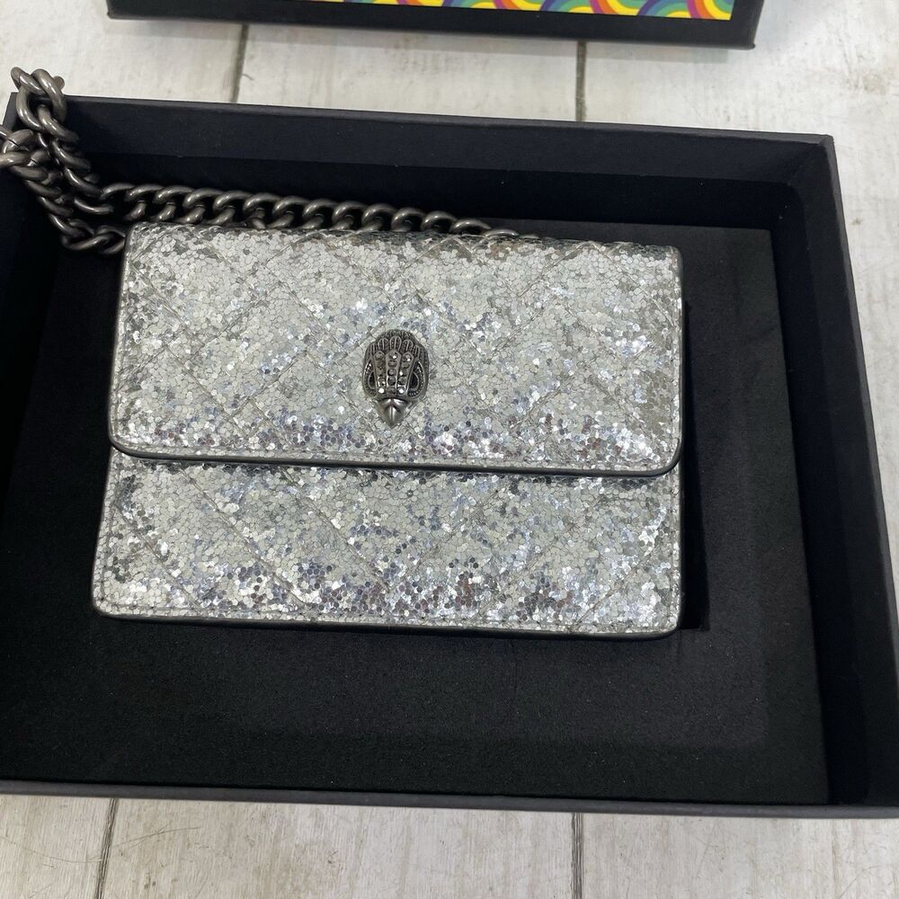 Kurt Geiger London Silver Quilted Micro Crossbody Purse In Box - Picture 2 of 11